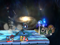 Lucario using its forward smash against King Dedede. Notice the high range of Lucario's forward smash.