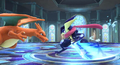 Charizard and Greninja fighting in the Main Hall.