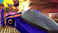 Blue Falcon, Captain Falcon's Final Smash, being used on Yoshi, Sheik, and King Dedede.