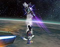 Falco reeling as a result of a sweetspotted Wolf Flash in Brawl.