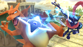 Charizard narrowly dodges a Shuriken.