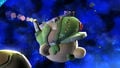 A close-up of Starship Mario, revealing Lubba and some Lumas, in Super Smash Bros. for Wii U.