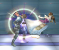 Zelda's back aerial Lightning Kick in Super Smash Bros. Brawl.