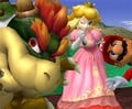 Taunting next to Bowser and Mario on Princess Peach's Castle.