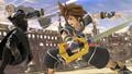 Sora with the Kingdom Key in his Kingdom Hearts II attire.