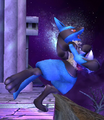 Lucario teetering in Spear Pillar in Super Smash Bros. Brawl.