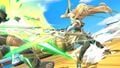 Mythra wielding her Aegis Sword and using Lightning Buster.