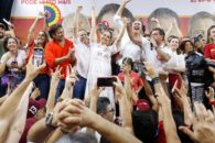 Gabriella Aguiar, Camilo Santana e Evandro Leitão