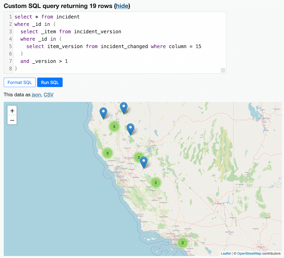 A map of 19 fires that involved helicopters