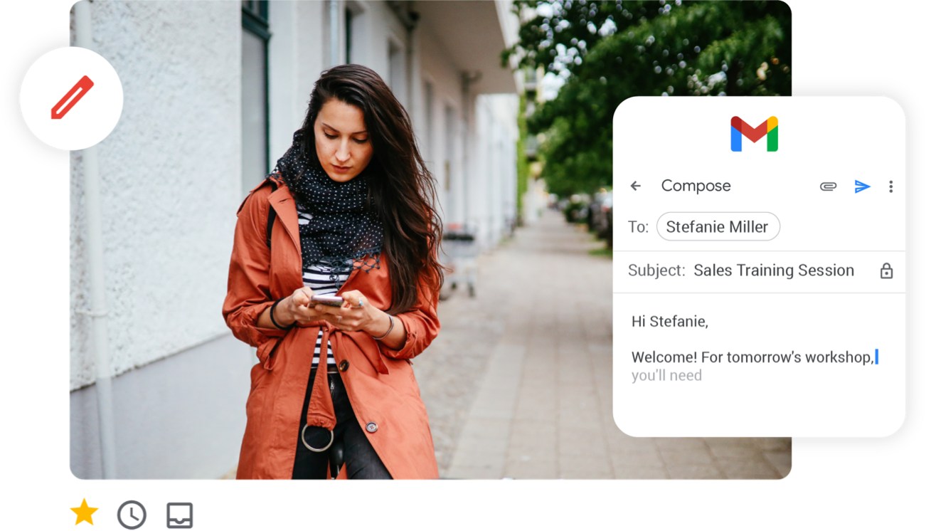 女士在 Gmail 上傳送入職培訓電郵