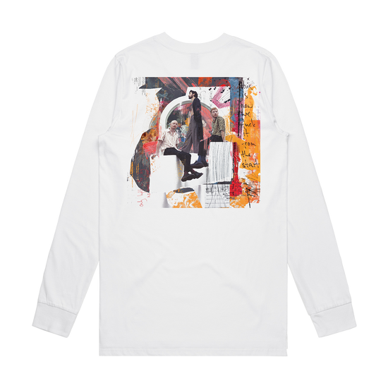 Red Circle Band Collage Long Sleeve T-shirt White