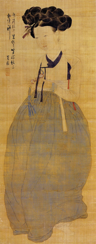 신윤복, 〈미인도〉, 1805년경, 비단에 담채, 113.9×45.6cm, 간송 미술관