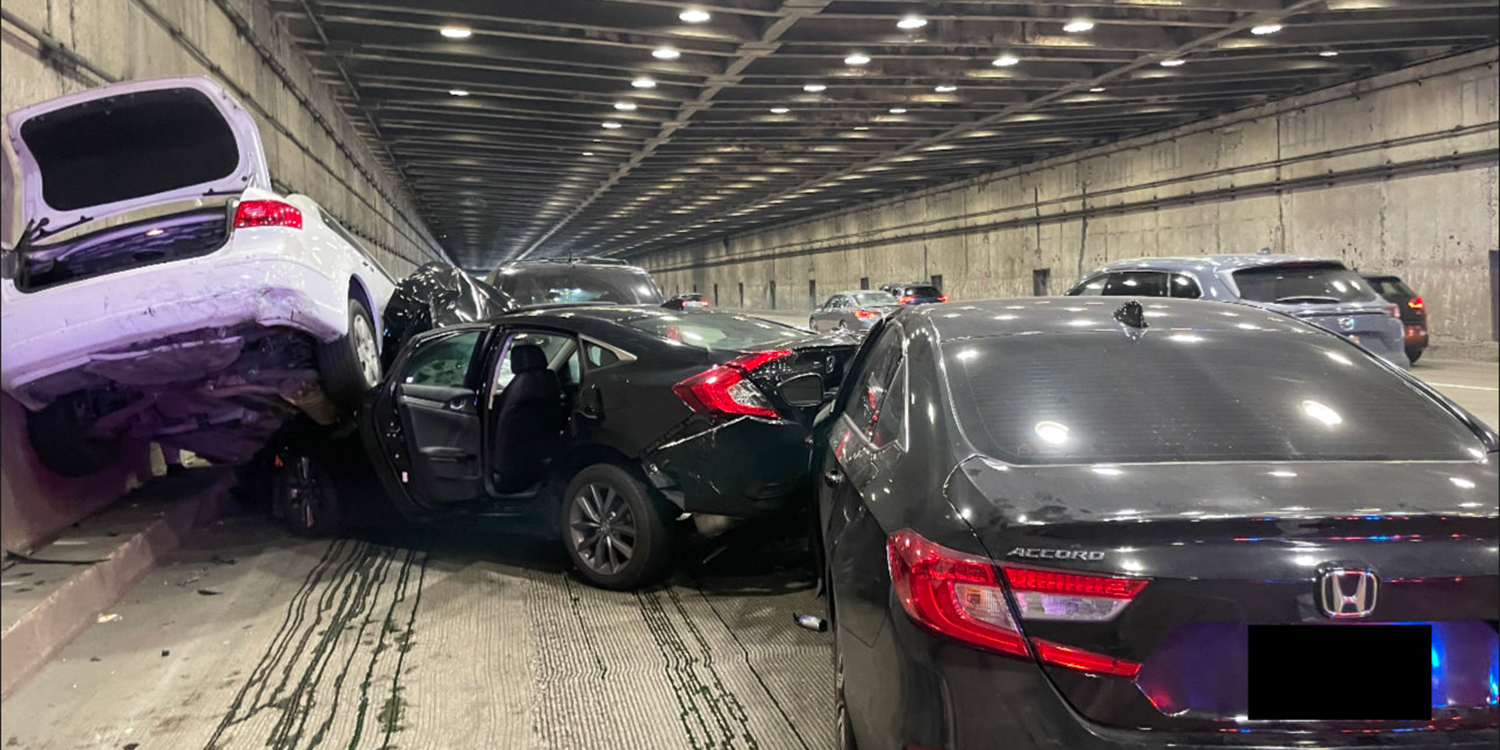 An eight-car pile-up on November 24, 2022 on San Francisco’s Bay Bridge.