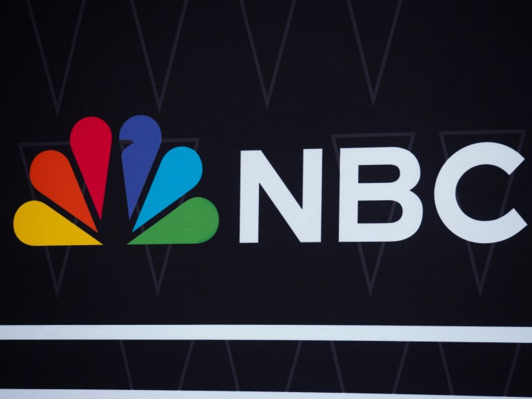 SOUTH BEND, IN - OCTOBER 14: A general view of a NBC logo before the college football game between the USC Trojans and Notre Dame Fighting Irish on October 14, 2023, at Notre Dame Stadium in South Bend, IN. (Photo by Joseph Weiser/Icon Sportswire via Getty Images)