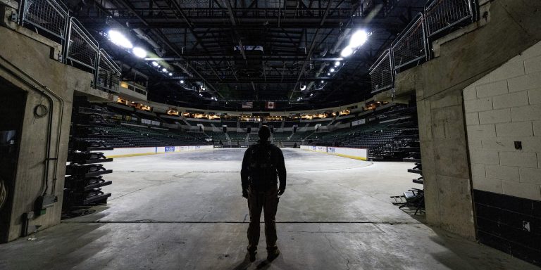 U.S. Army 21st Weapons of Mass Destruction-Civil Support Team, New Jersey National Guard member surveys the CURE Insurance Arena in Trenton, New Jersey, March 28, 2024, during the Joint Chemical, Biological, Radiological, Nuclear, and High Yield Explosives Characterization, Exploitation, and Mitigation Course exercise.(New Jersey National Guard photo by Mark C. Olsen)