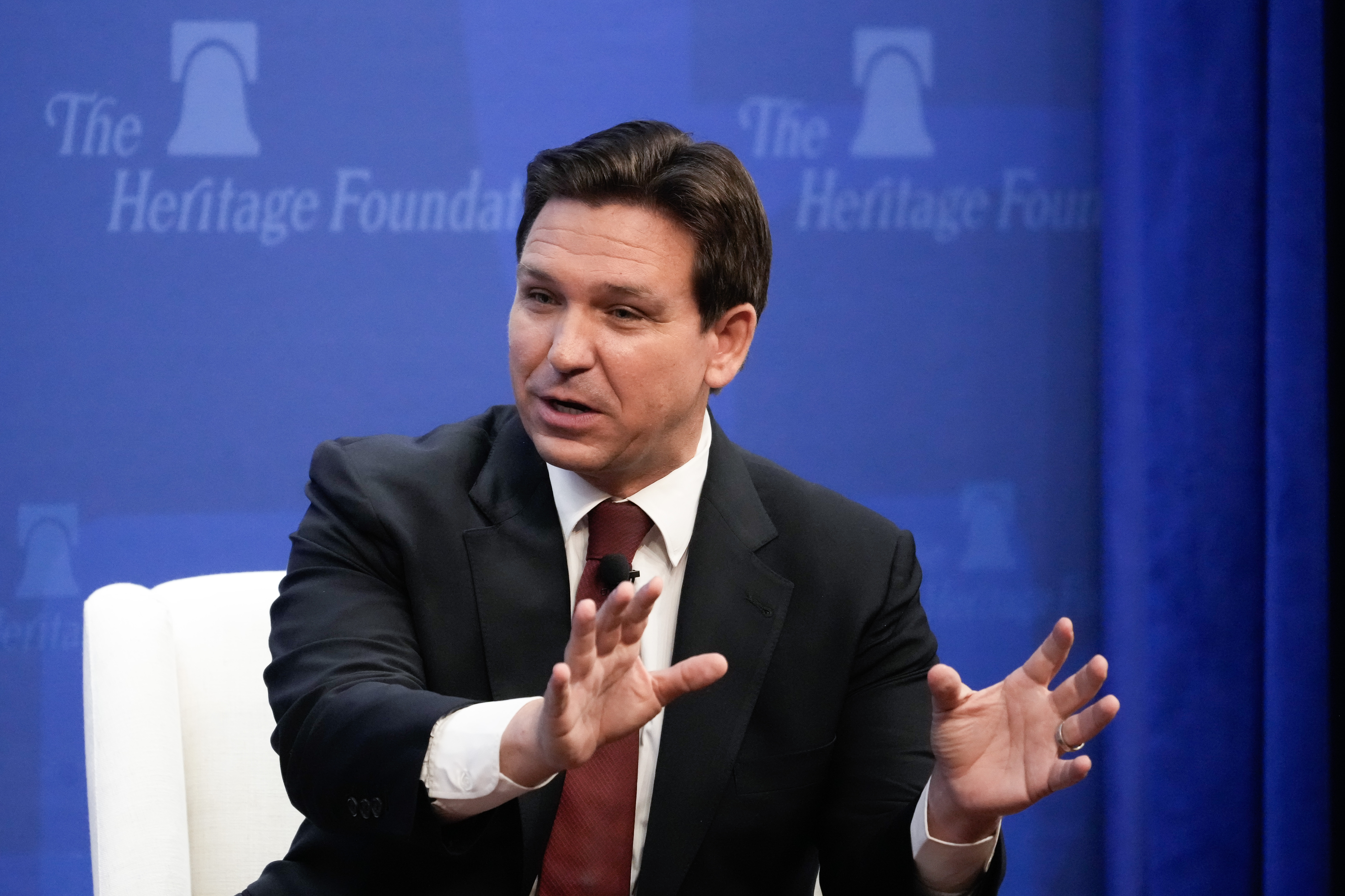 WASHINGTON, DC - OCTOBER 27:  Republican presidential candidate Florida Gov Ron DeSantis speaks at the Heritage Foundation on October 27, 2023 in Washington, DC. DeSantis spoke on a range of topics, including the U.S. alliance with Israel and global competition with China. (Photo by Drew Angerer/Getty Images)