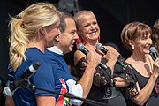 Xuxa with Bia Doria, João Doria and Viviane Senna at the Senna Day Festival in São Paulo City (1 May 2019)