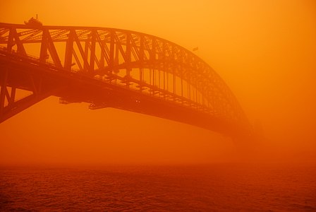 2009 Sydney Harbour Bridge during a red dust storm