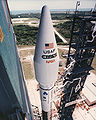 Atlas I (#69)with the CRRES satellite standing on launch platform (July 1990)