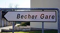 Français : Bech, commune de Bech. Panneau directionnel vers l'ancienne gare.