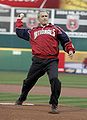 Throwing out the opening pitch of the Washington DC Nationals home opener at RFK Stadium in Washington DC, April 14, 2005