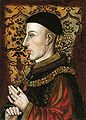   This image is a JPEG version of the original PNG image at File: King Henry V.png. Generally, this JPEG version should be used when displaying the file from Commons, in order to reduce the file size of thumbnail images. However, any edits to the image should be based on the original PNG version in order to prevent generation loss, and both versions should be updated. Do not make edits based on this version. Admins: Although this file is a scaled-down duplicate, it should not be deleted! See here for more information. King Henry V, by Unknown artist, late 16th or early 17th century. National Portrait Gallery: NPG 545