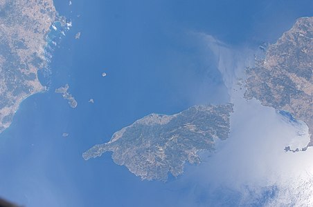 View of Corsica and Strait of Bonifacio, Sardegna, a ISS view.