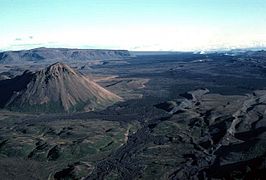 Mount Hlíðarfjall in the foreground during volcano-tectonic episode with eruptions in 1984