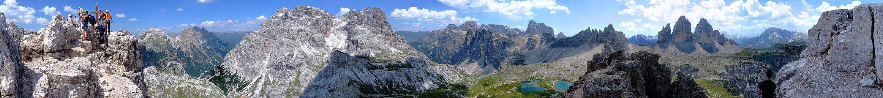 panorama with the mountain - Aussicht vom Toblinger Knoten und auf die Dreischusterspitze, Einserkofel, Zwölferkofel und die Drei Zinnen / Tre Cime di Lavaredo