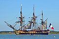 Le 7 septembre 2014, la réplique de l'Hermione, construite à Rochefort, débouche de la Charente pour prendre la mer.