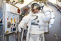 Steve Bowen participates in an EMU spacesuit fit check