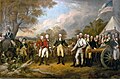 British general John Burgoyne surrenders at Saratoga in 1777