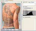 Photo viewing software with histogram showing distribution of pixel intensities