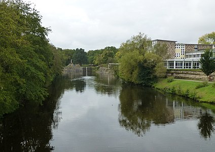 View from the bridge towards the VAUBAN island. Gymnasium building on the right.