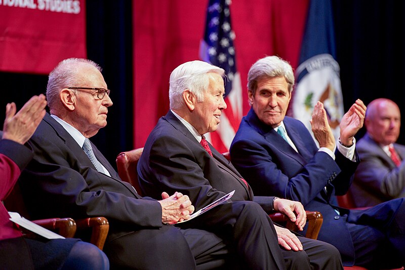 File:Secretary Kerry Applauds the Work of Former U.S. Senator Lugar and U.S. Representative Hamilton Before Giving a Speech About U.S. Foreign Policy at Indiana University Bloomington (22009312719).jpg