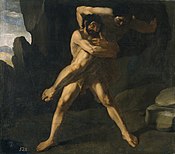 Hercules fighting with Antaeus label QS:Les,"Hércules luchando con Anteo" label QS:Lpl,"Herakles walczący z Anteuszem" label QS:Len,"Hercules fighting with Antaeus" 1634, Madrid, Museo del Prado