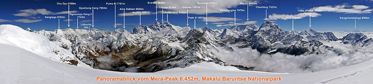 Panoramablick vom Mera Peak - Mount Everest region, Baruntse near of the middle.