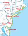 Map of some New Netherland settlements relative to modern state borders