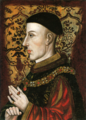   This PNG image has a thumbnail version at File: King Henry V.jpg. Generally, the thumbnail version should be used when displaying the file from Commons, in order to reduce the file size of thumbnail images. Any edits to the image should be based on this PNG version in order to prevent generational loss, and both versions should be updated. See here for more information. العربية ∙ Deutsch ∙ English ∙ français ∙ português ∙ suomi ∙ македонски ∙ русский ∙ മലയാളം ∙  /− King Henry V, by Unknown artist, late 16th or early 17th century. National Portrait Gallery: NPG 545