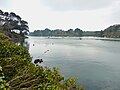 L'Aven et, en arrière-plan, l'anse de Pouldon et la rive droite de l'Aven en direction de Port Manec’h vus depuis le sentier littoral GR 34 de la rive gauche de l'Aven entre Goulet Riec et la pointe de Penqernéo