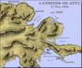 Map of US landings on Attu, May 12, 1943.