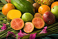 Guava, sliced fruit in the center