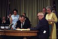 Truman with Lyndon B. Johnson during the signing of the Medicare Bill, 1965