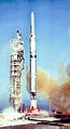 Titan III(23)B launching KH-8 reconnaissance satellite from Vandenberg AFB, CA. (USAF)