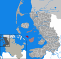 Lage im Kreis Nordfriesland und (unten links) in Schleswig-Holstein