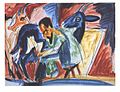 English: Farmer milking a goat by Ernst Ludwig Kirchner