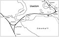 Deutsch: Orientierungsplan zum Verlauf der geplanten Eisenbahnlinie Ahlbeck Grenze->Świnoujście Centrum; Ducherow->Karnin->Garz->Świnoujście Centrum Polski: Plan orientracyjny przedstawiający przebieg zaplanowanych linii kolejowych:Ahlbeck (Granica)->Świnoujście Cenrum oraz Ducherow->Karnin->Garz->Świnoujście