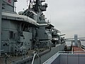 The midships of the USS New Jersey from shore.