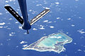 a photo taken from a KC-135 with Wake Island in Background