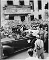 Truman in front of the "Führer's Balcony" at the destroyed (Old) Reich Chancellery in Berlin, July 16, 1945